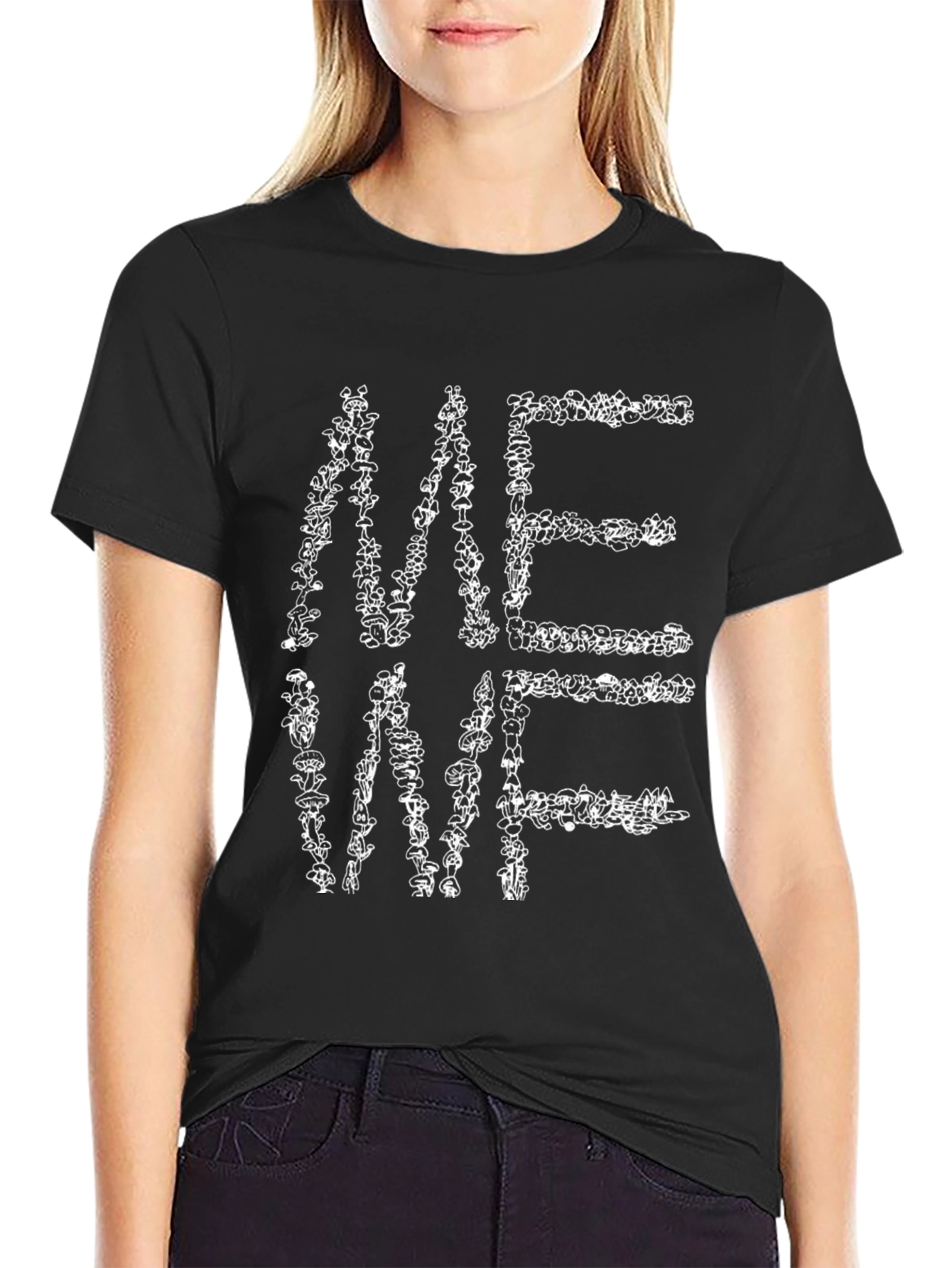 ME WE Mushroom Graphic Print T-Shirt - Black