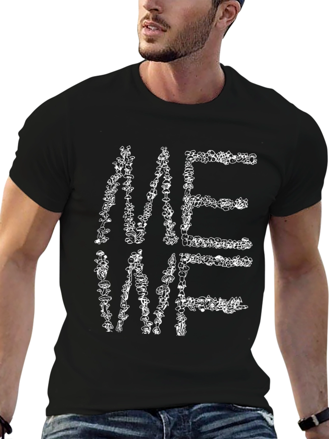 ME WE Mushroom Graphic Print T-Shirt - Black