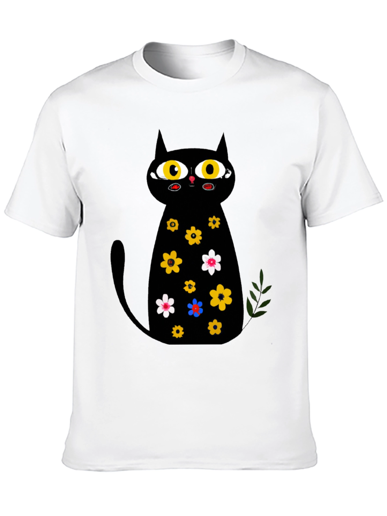 Black Cat Floral Print T-Shirt