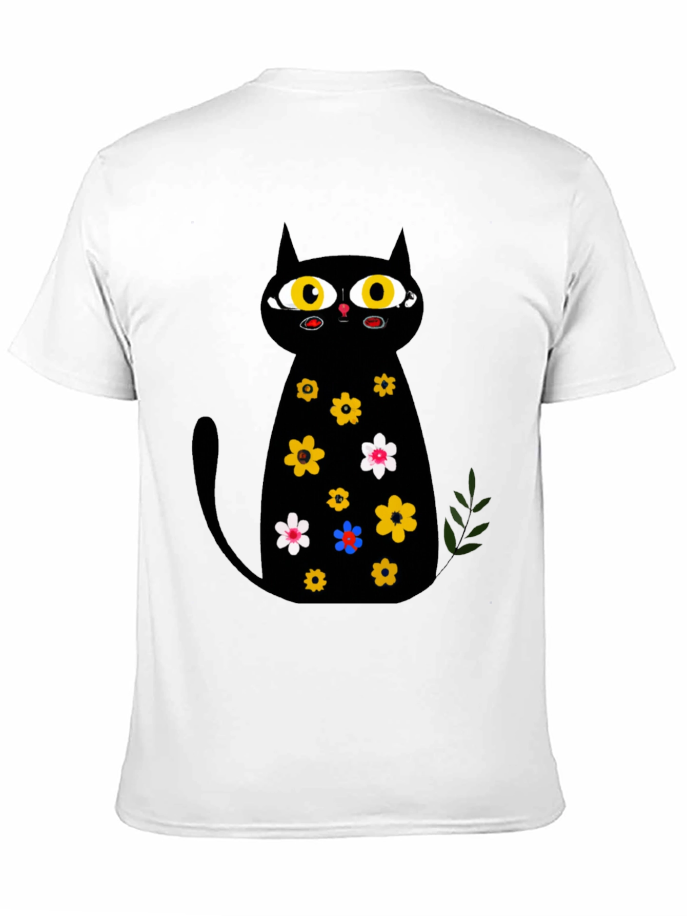 Black Cat Floral Print T-Shirt
