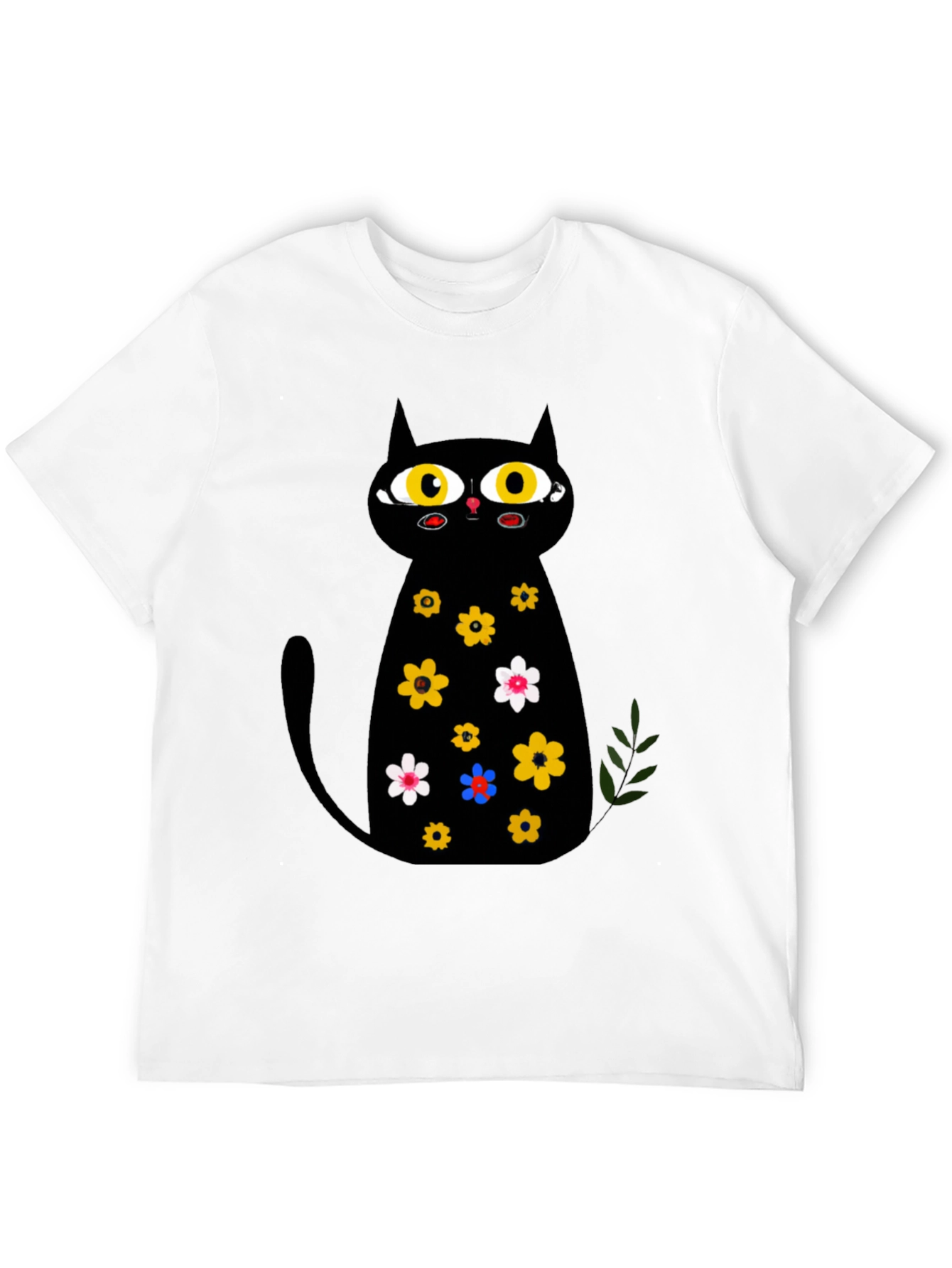 Black Cat Floral Print T-Shirt