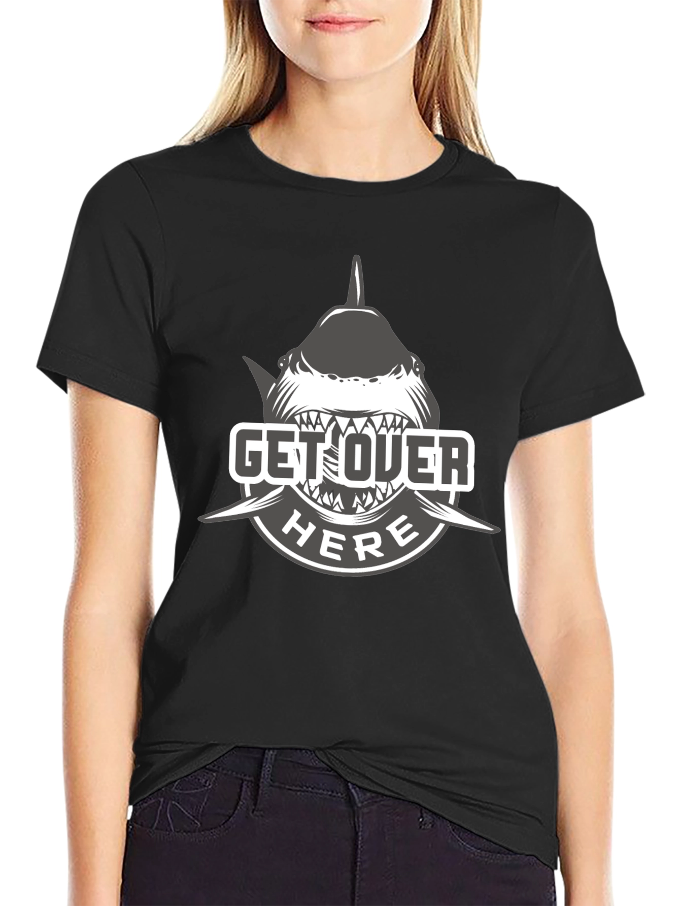 Get Over Here Shark T-Shirt - Black Cotton Tee
