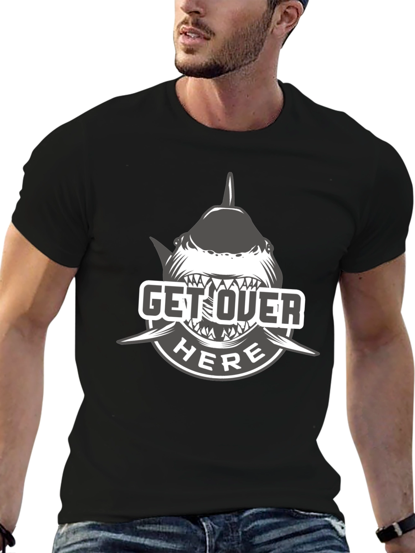 Get Over Here Shark T-Shirt - Black Cotton Tee
