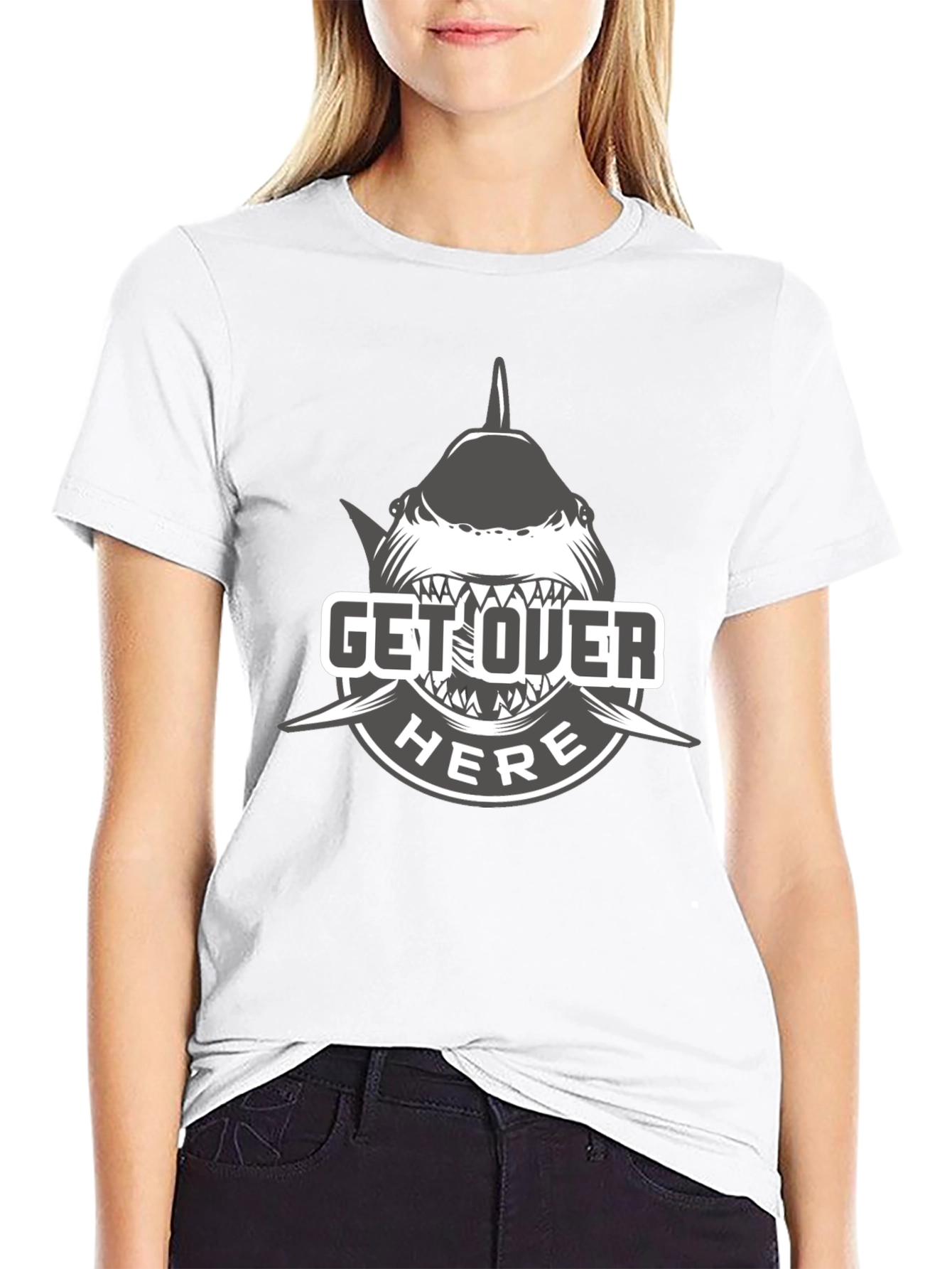 Get Over Here Shark T-Shirt - Black Cotton Tee
