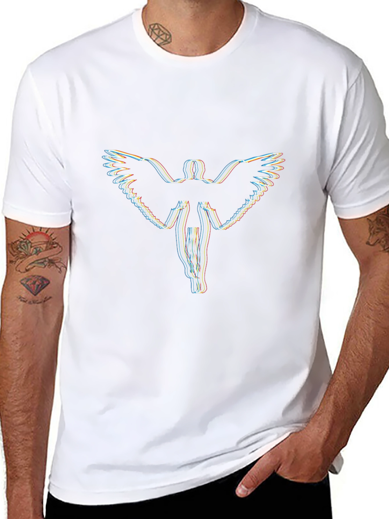 Abstract Angel Wings Graphic Black T-Shirt