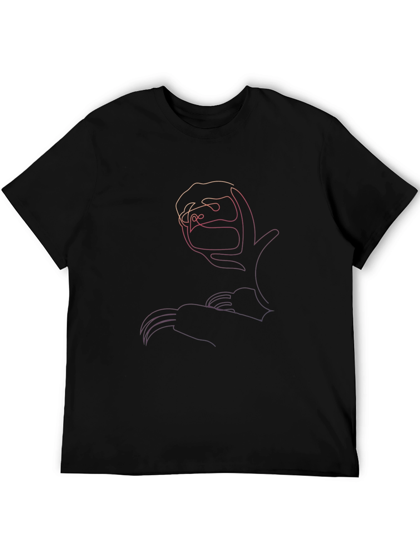 Modern Sloth Line Art Black T-Shirt