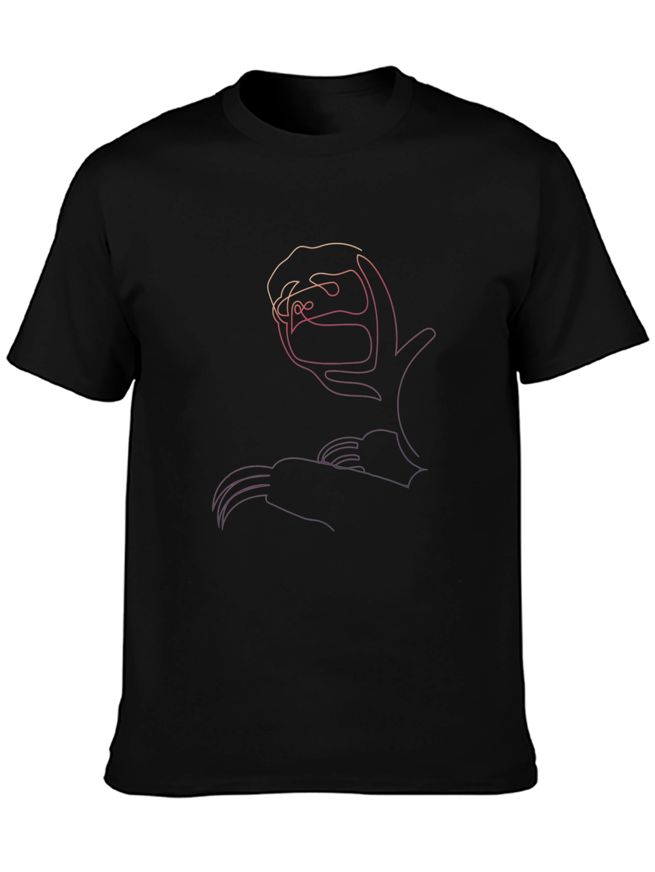 Modern Sloth Line Art Black T-Shirt