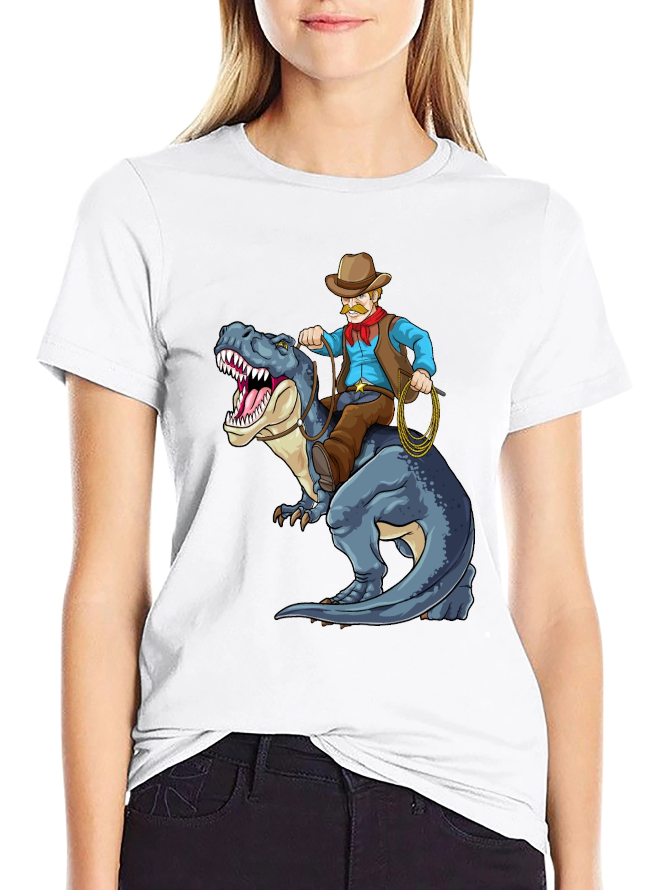 Cowboy Riding Dinosaur Graphic Tee