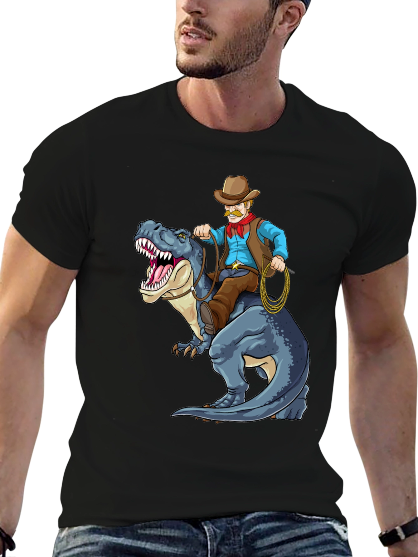 Cowboy Riding Dinosaur Graphic Tee