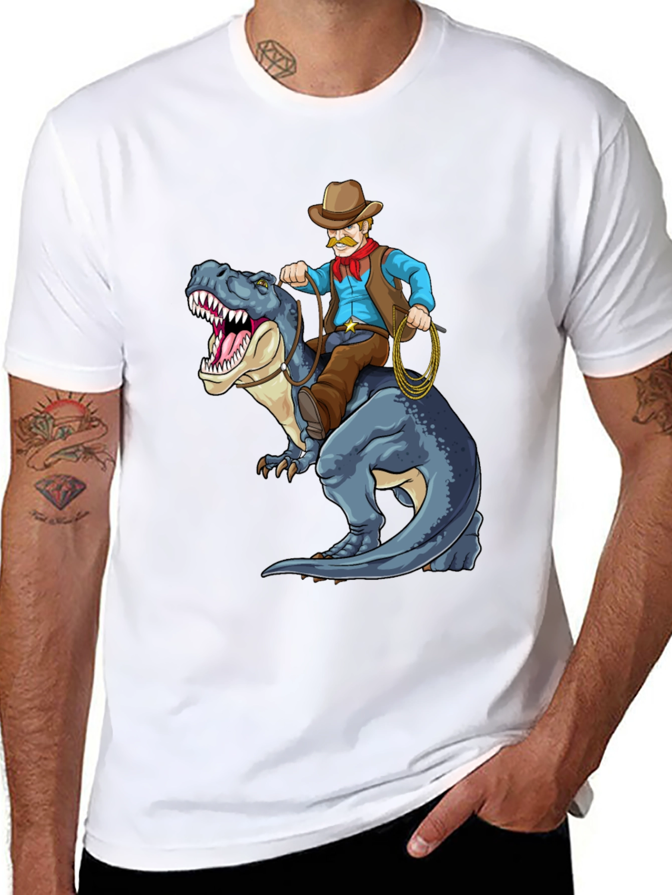 Cowboy Riding Dinosaur Graphic Tee