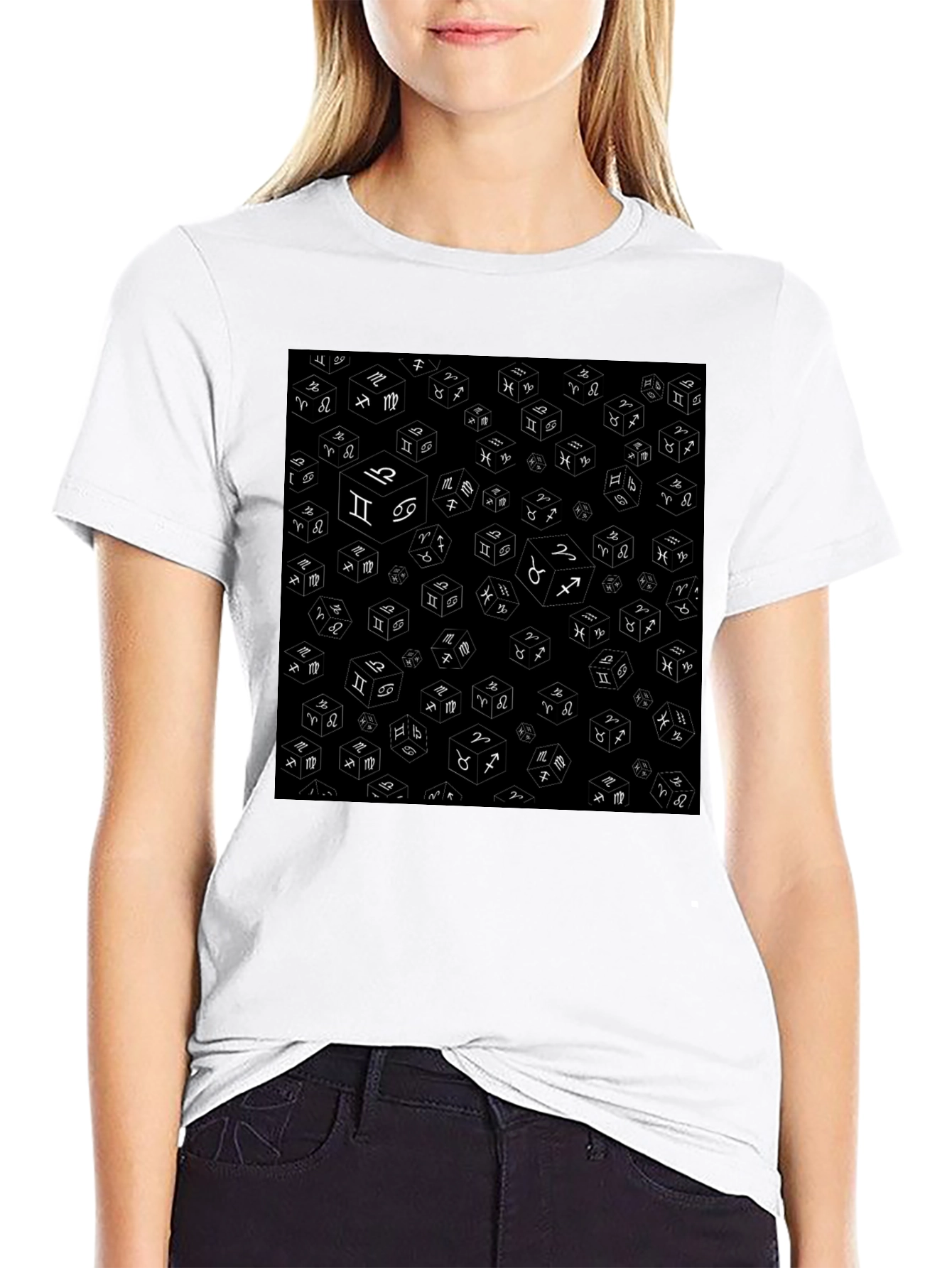 Zodiac Dice Pattern Black T-Shirt