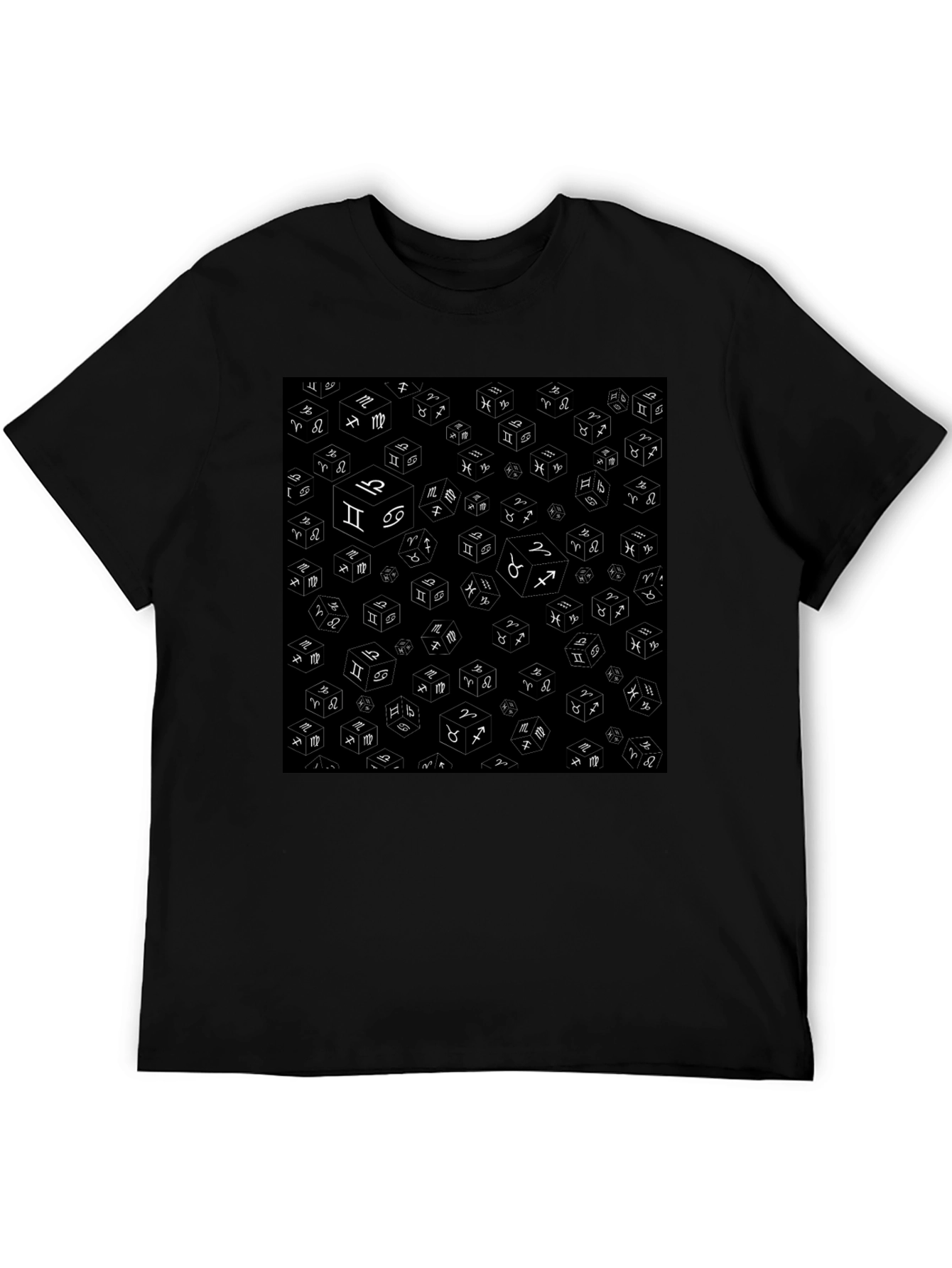 Zodiac Dice Pattern Black T-Shirt