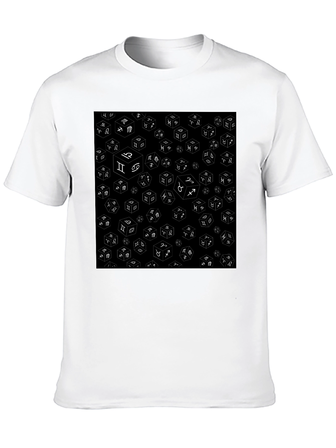 Zodiac Dice Pattern Black T-Shirt