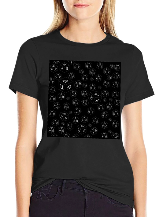 Zodiac Dice Pattern Black T-Shirt