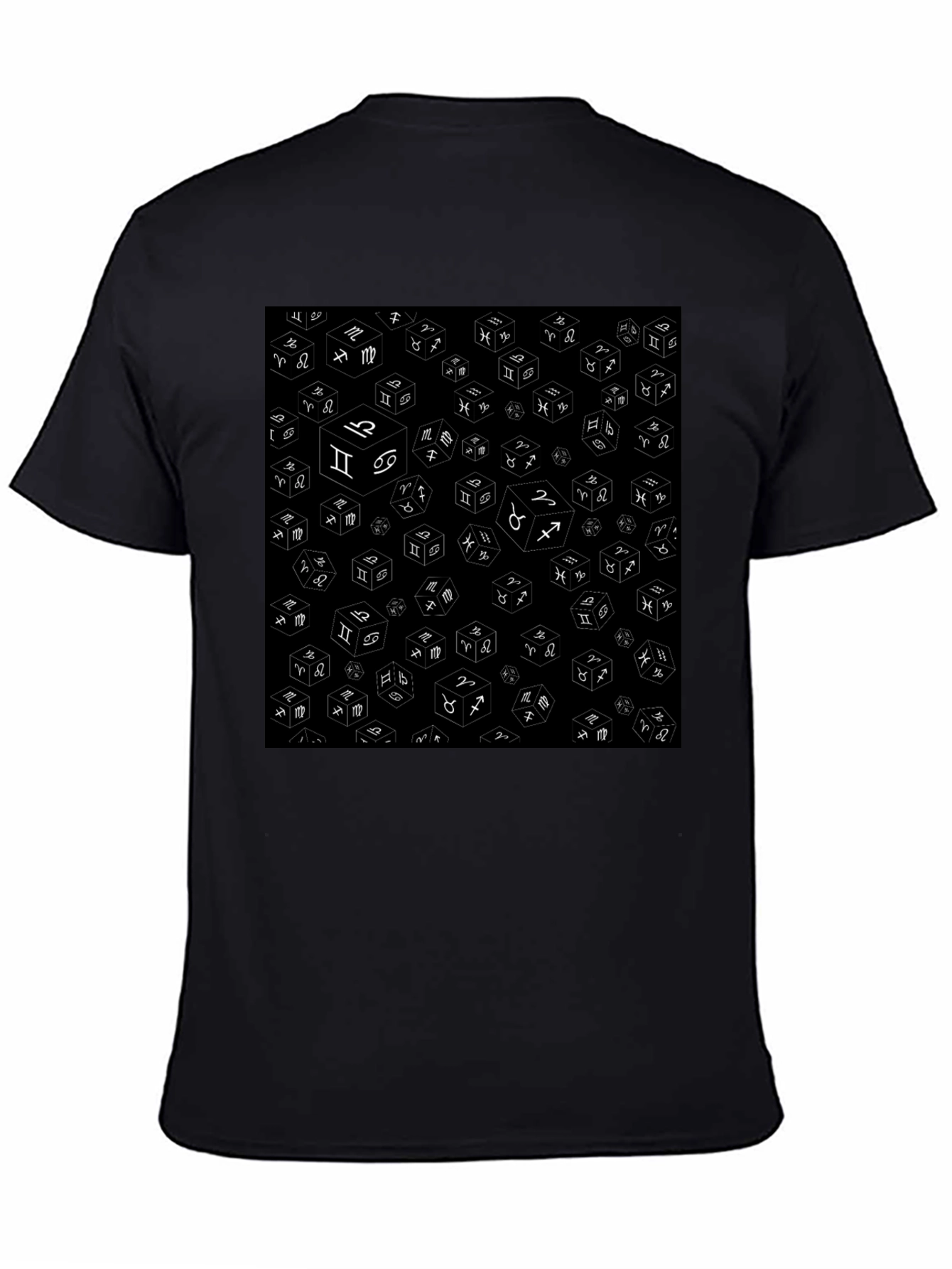 Zodiac Dice Pattern Black T-Shirt