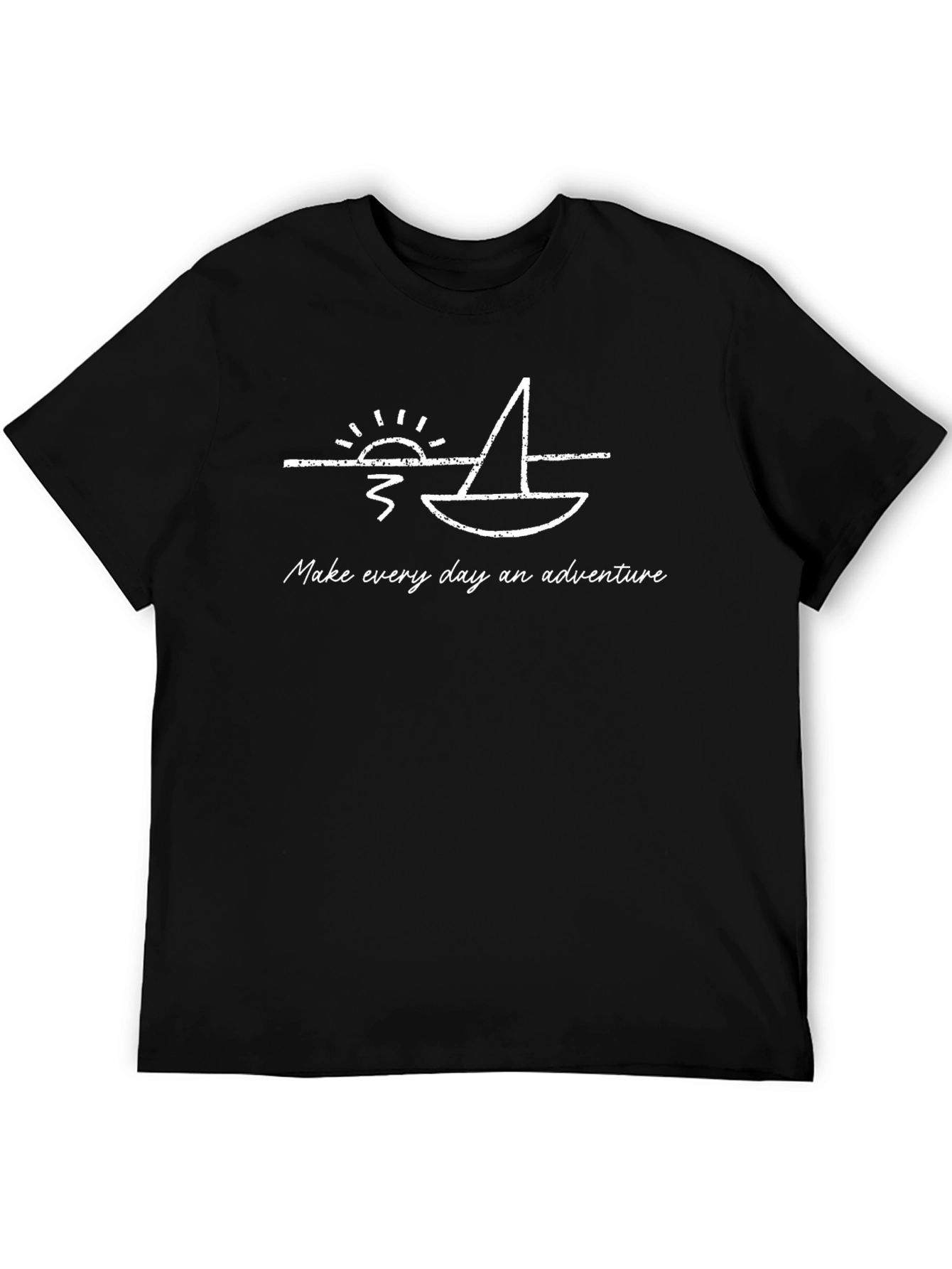 Adventure Awaits Graphic Tee - Sailboat & Sunset Design