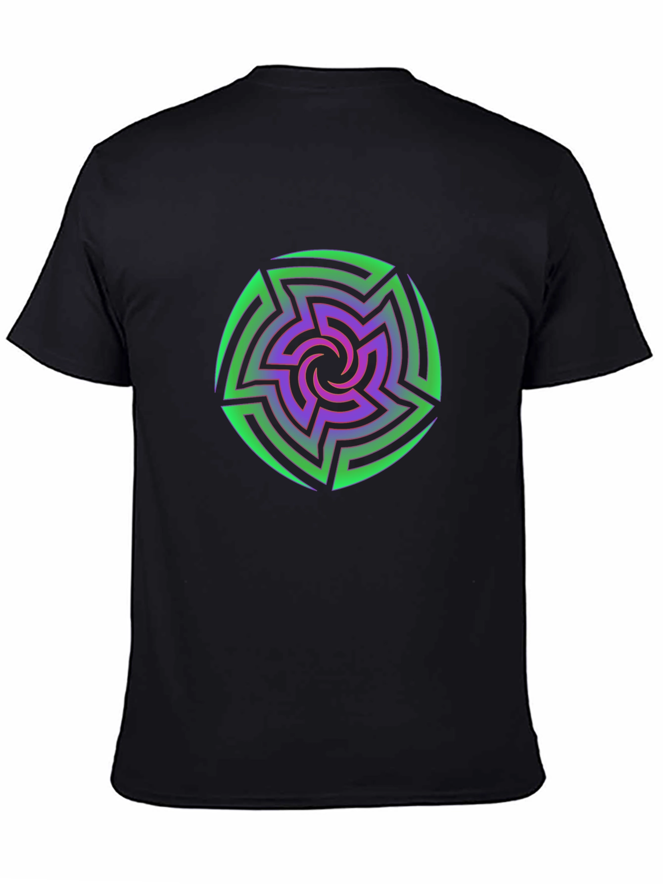 Vibrant Geometric Maze Print Black T-Shirt