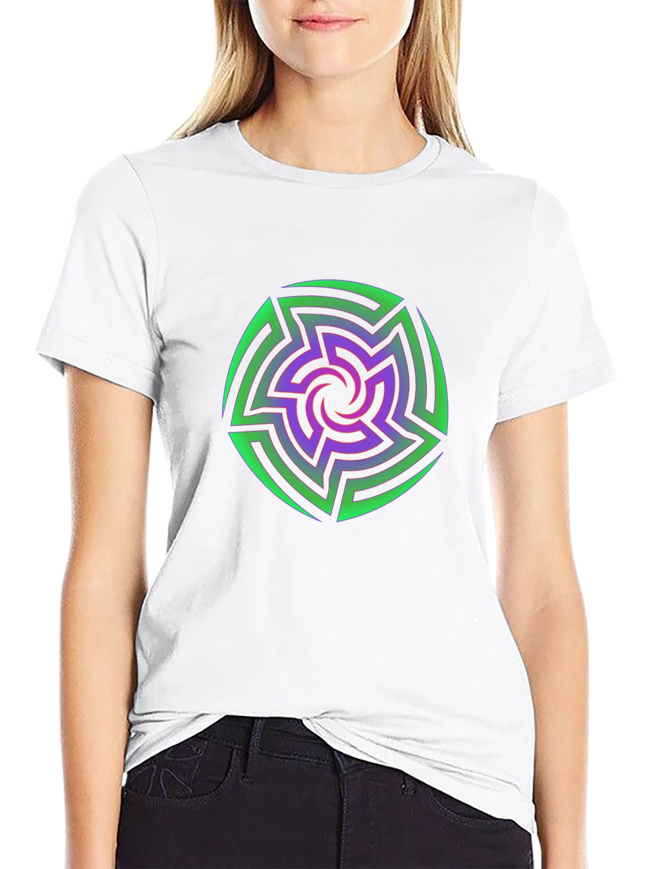 Vibrant Geometric Maze Print Black T-Shirt