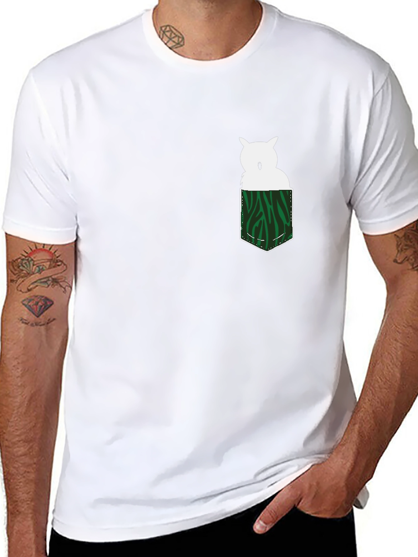 Owl in Pocket Graphic Tee - Mens Black T-Shirt
