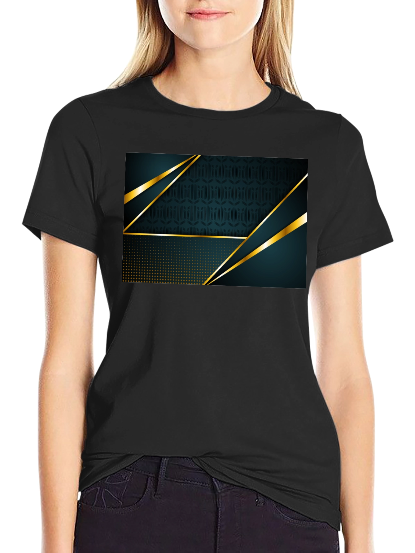 Stylish Black Tee with Geometric Design