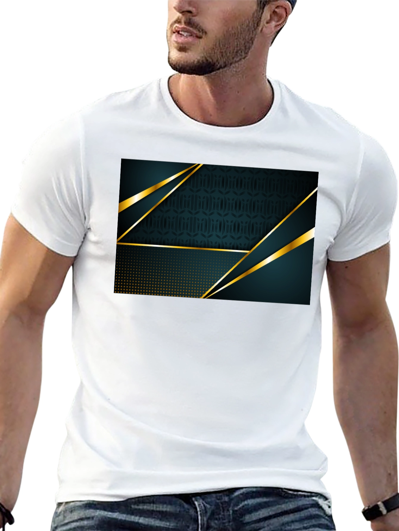 Stylish Black Tee with Geometric Design