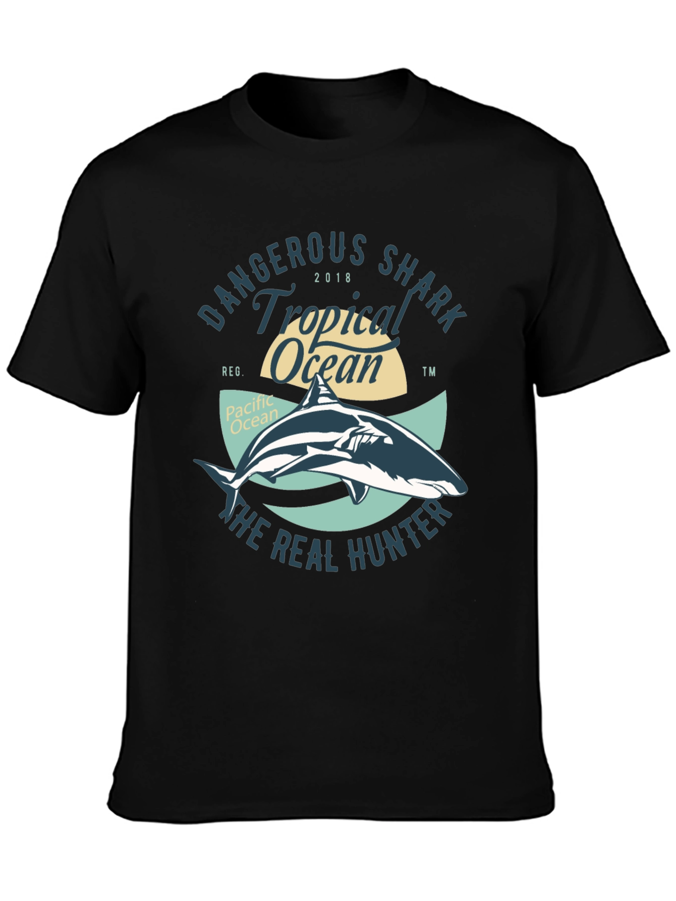 Dangerous Shark Tropical Ocean Black T-Shirt
