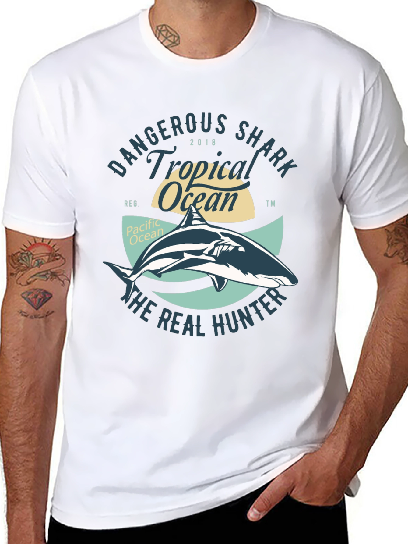 Dangerous Shark Tropical Ocean Black T-Shirt
