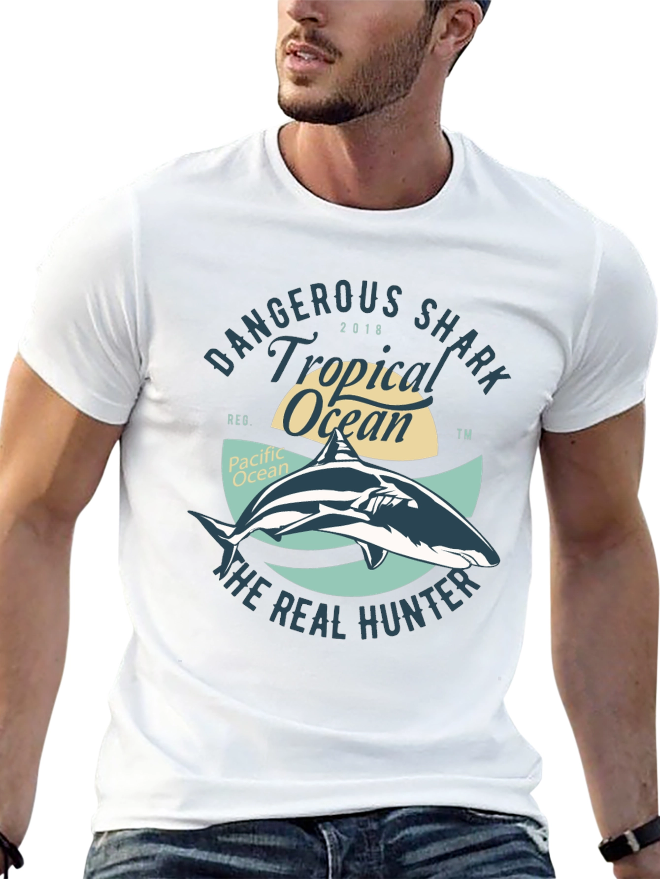 Dangerous Shark Tropical Ocean Black T-Shirt