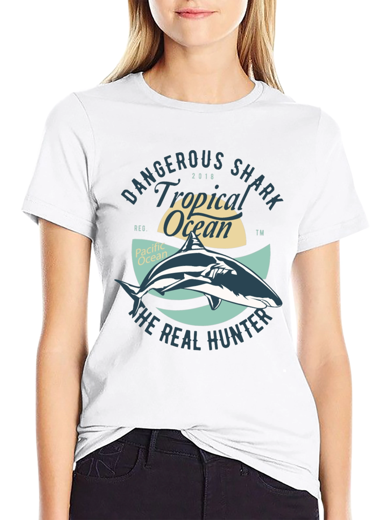 Dangerous Shark Tropical Ocean Black T-Shirt