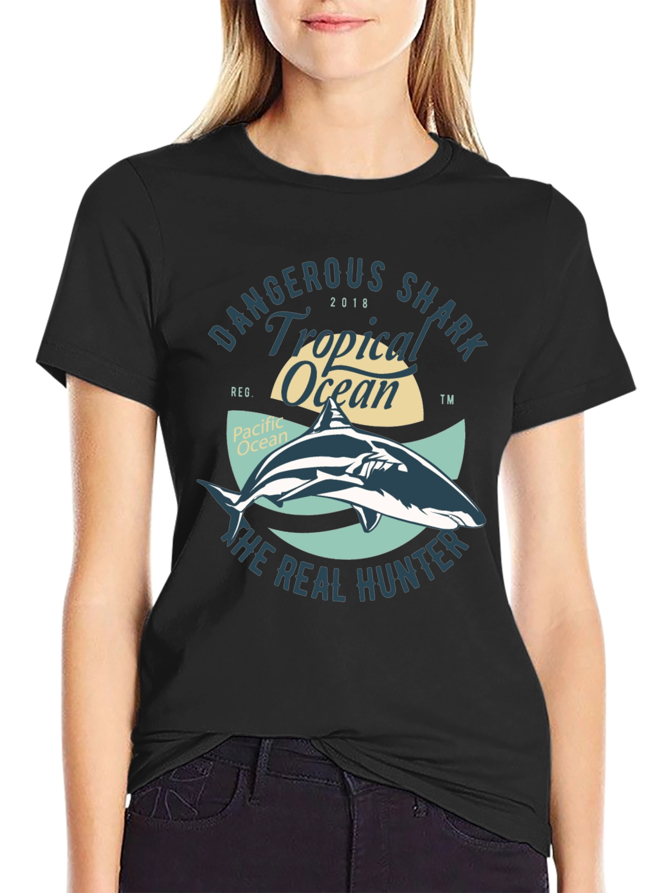 Dangerous Shark Tropical Ocean Black T-Shirt