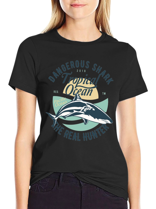 Dangerous Shark Tropical Ocean Black T-Shirt