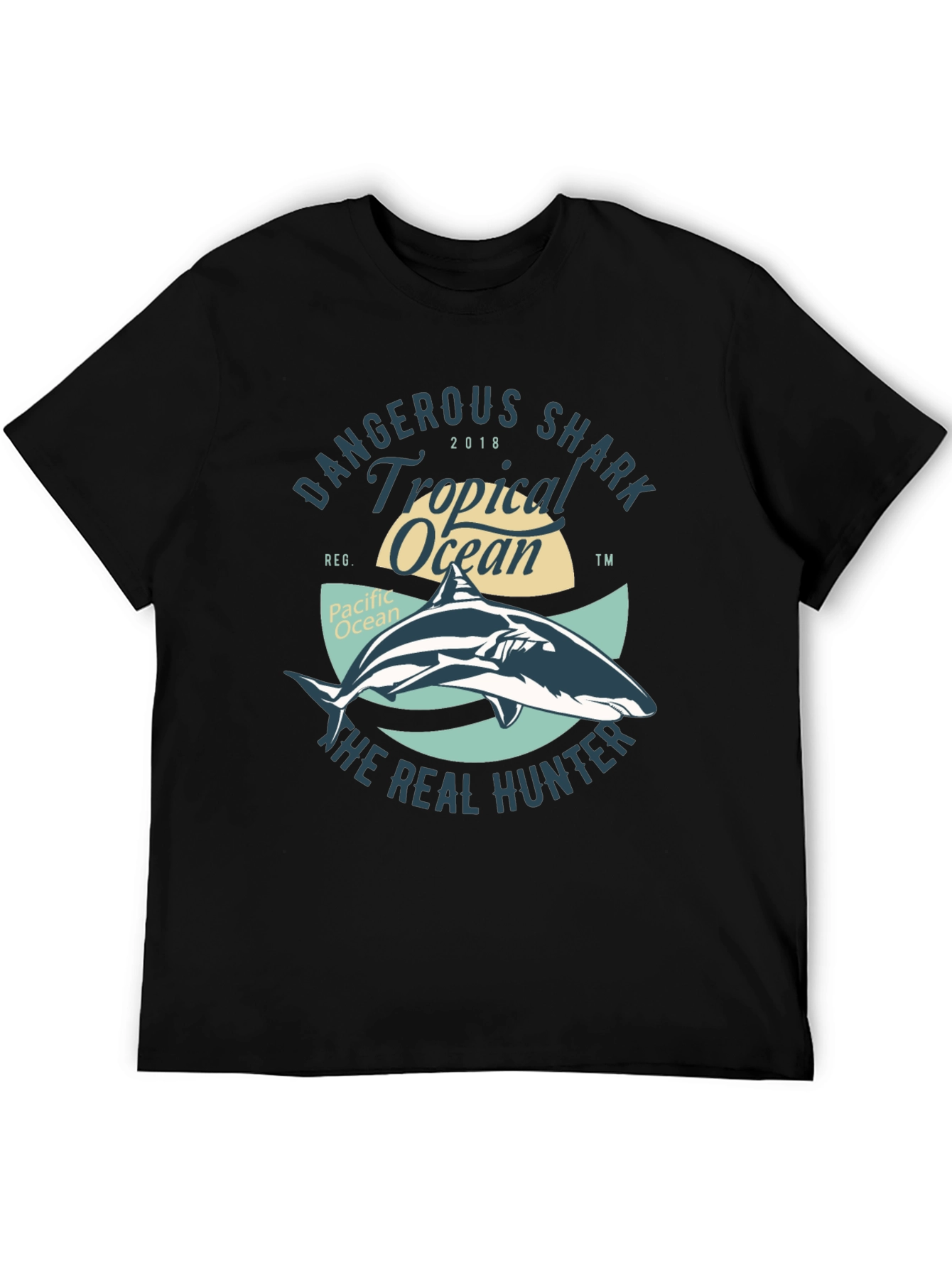 Dangerous Shark Tropical Ocean Black T-Shirt