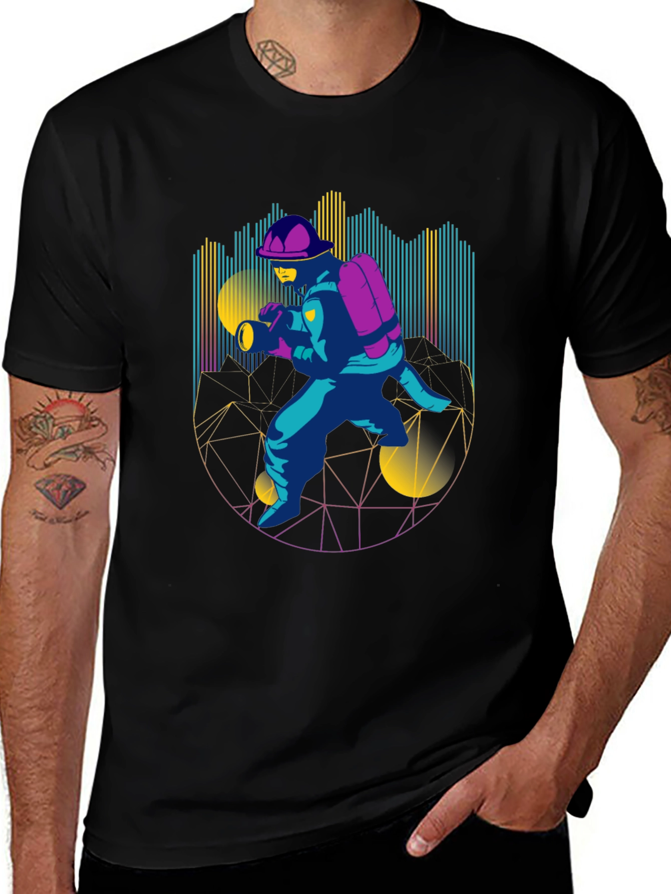 Retro Firefighter Graphic Tee - Black T-Shirt