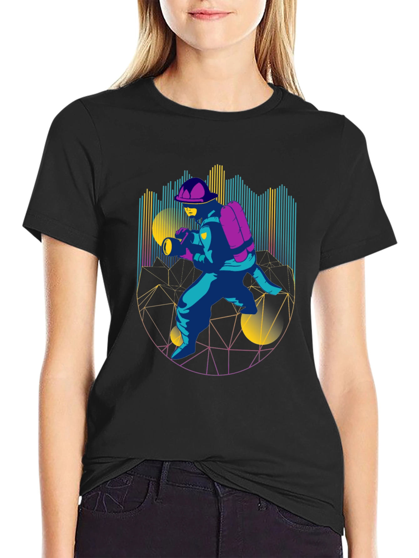 Retro Firefighter Graphic Tee - Black T-Shirt