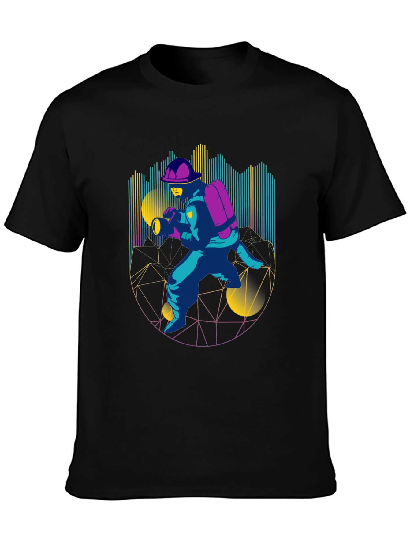 Retro Firefighter Graphic Tee - Black T-Shirt
