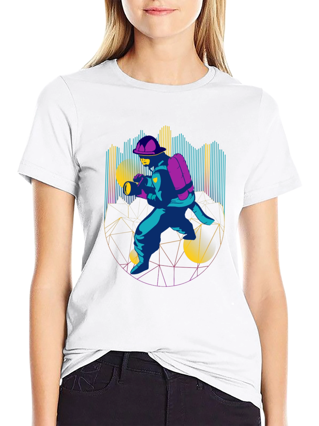 Retro Firefighter Graphic Tee - Black T-Shirt