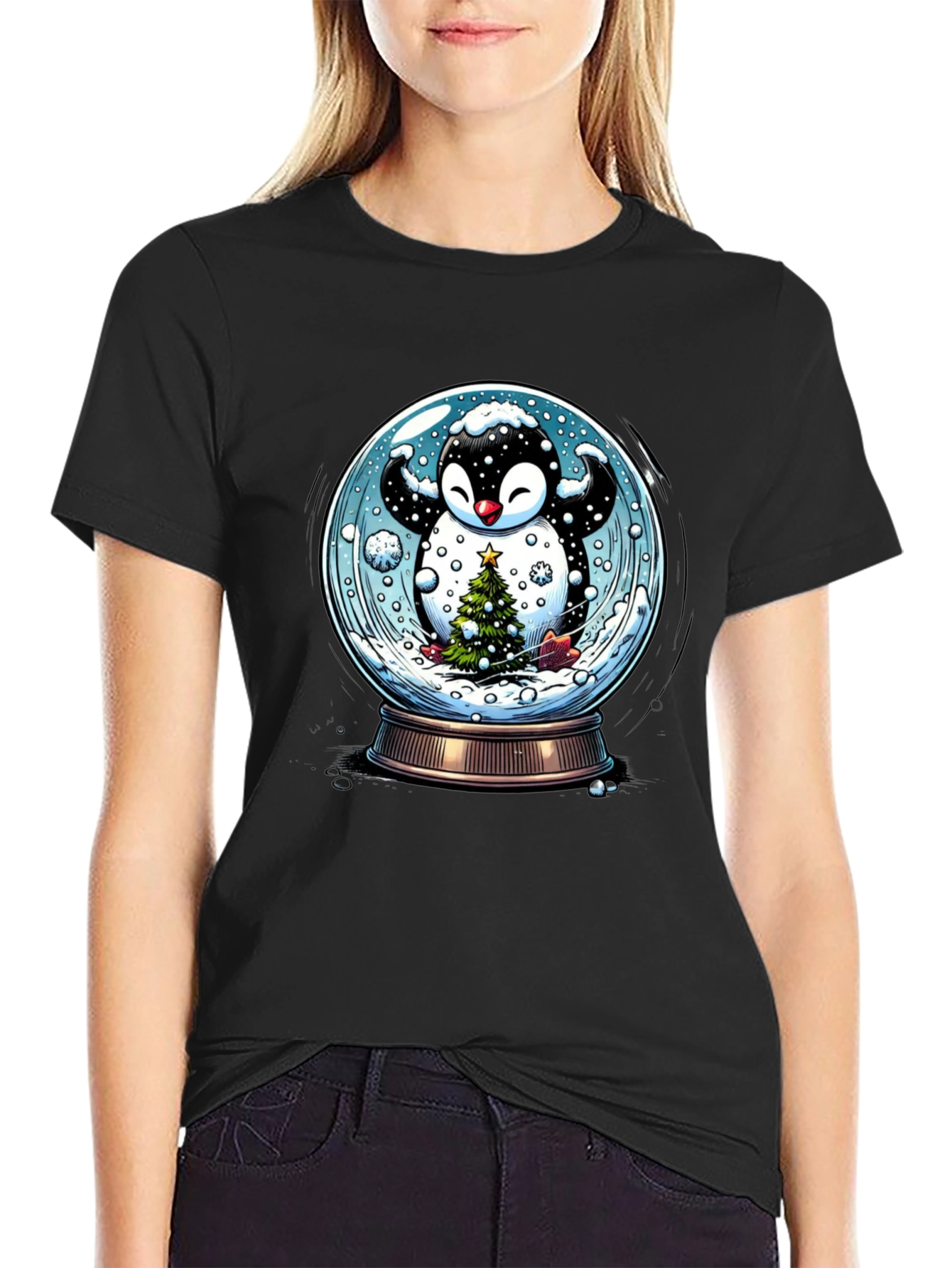 Festive Penguin Snow Globe Graphic Tee