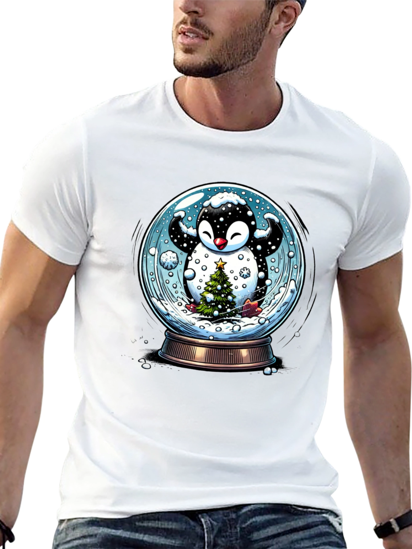 Festive Penguin Snow Globe Graphic Tee