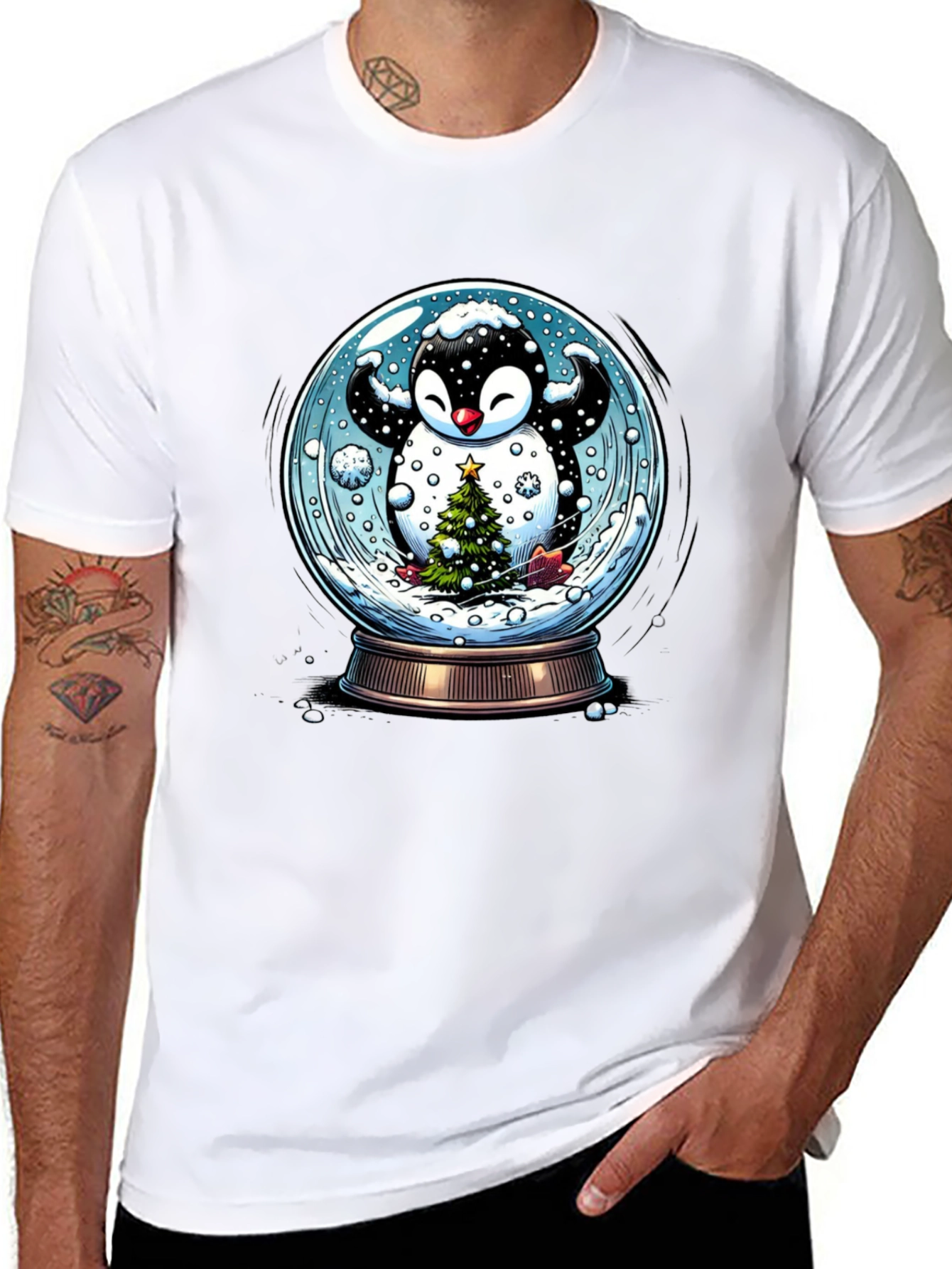 Festive Penguin Snow Globe Graphic Tee