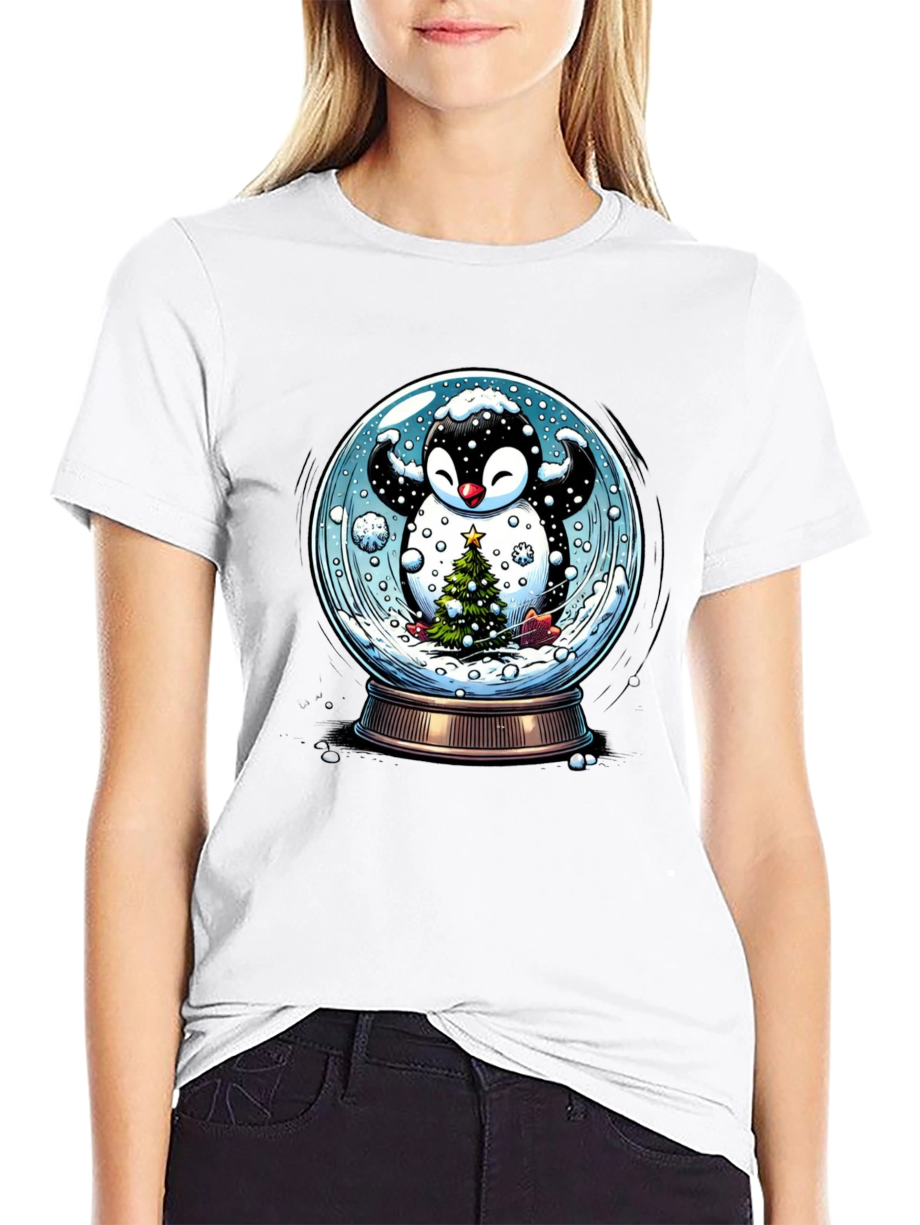 Festive Penguin Snow Globe Graphic Tee