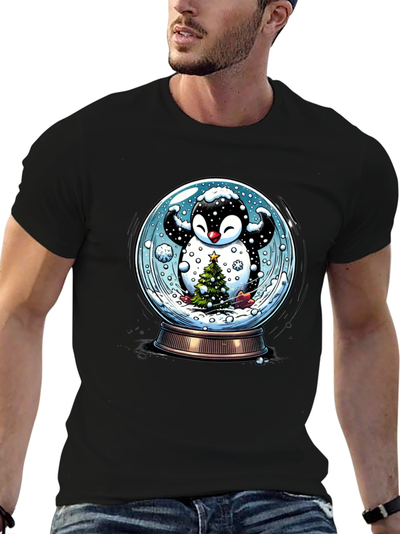 Festive Penguin Snow Globe Graphic Tee