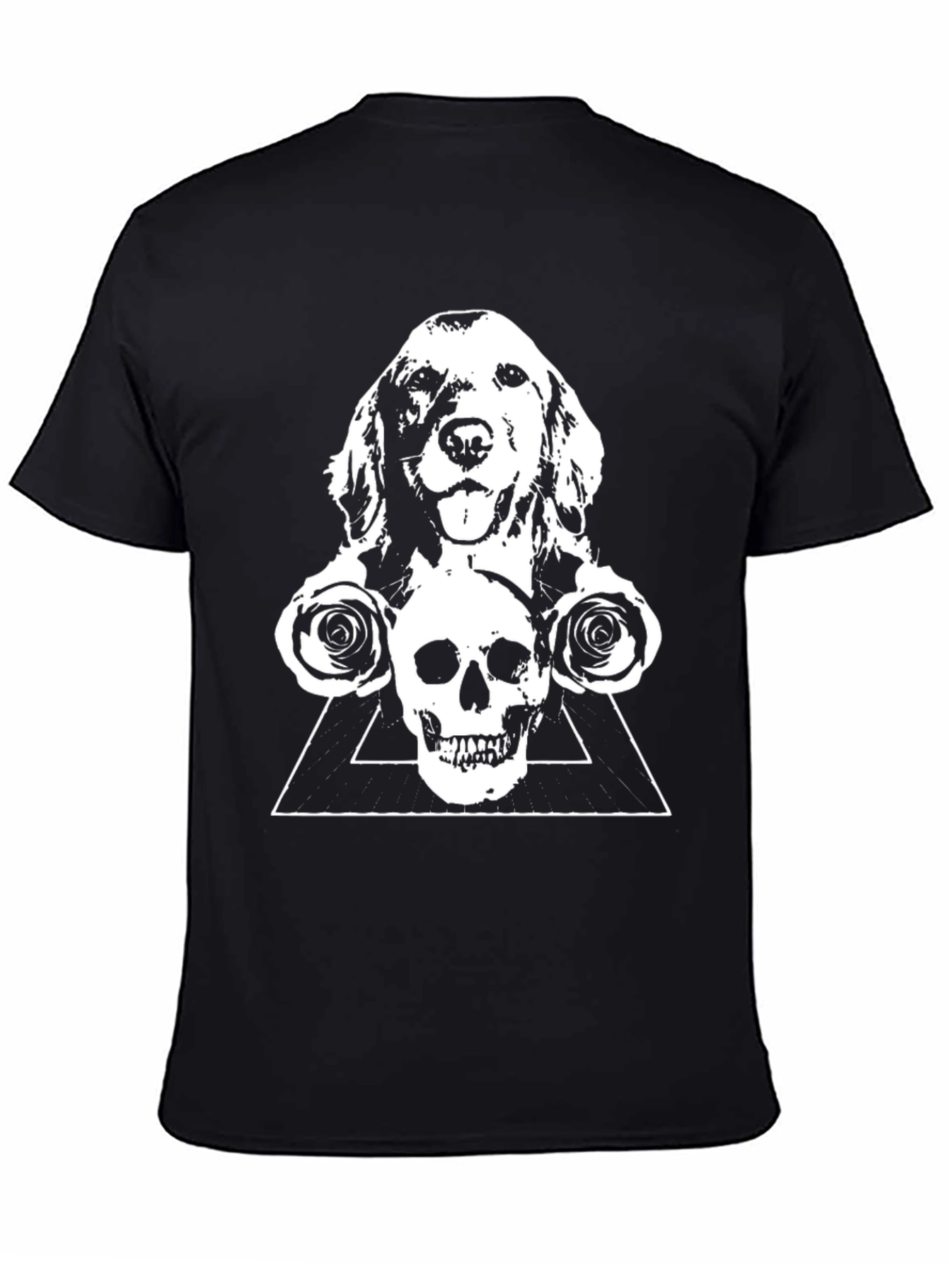 Dog Skull & Rose Graphic Tee - Black