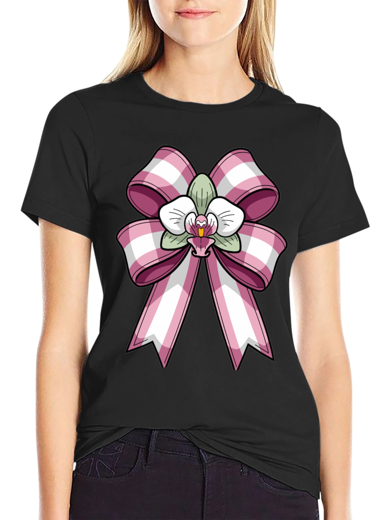 Orchid Bow Graphic Tee - Stylish Casual Wear