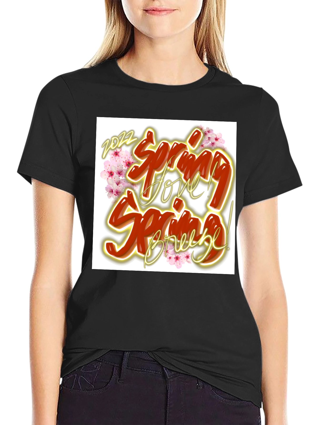Spring Love Breeze Black Graphic T-Shirt