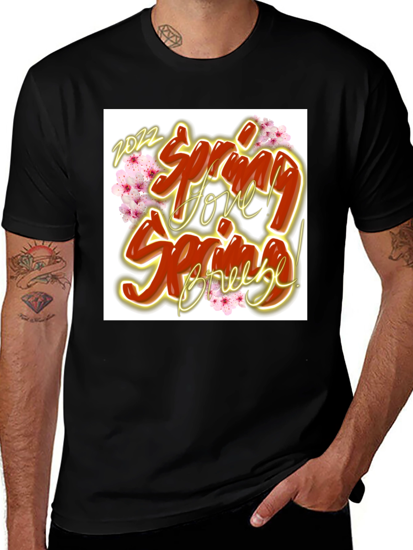 Spring Love Breeze Black Graphic T-Shirt