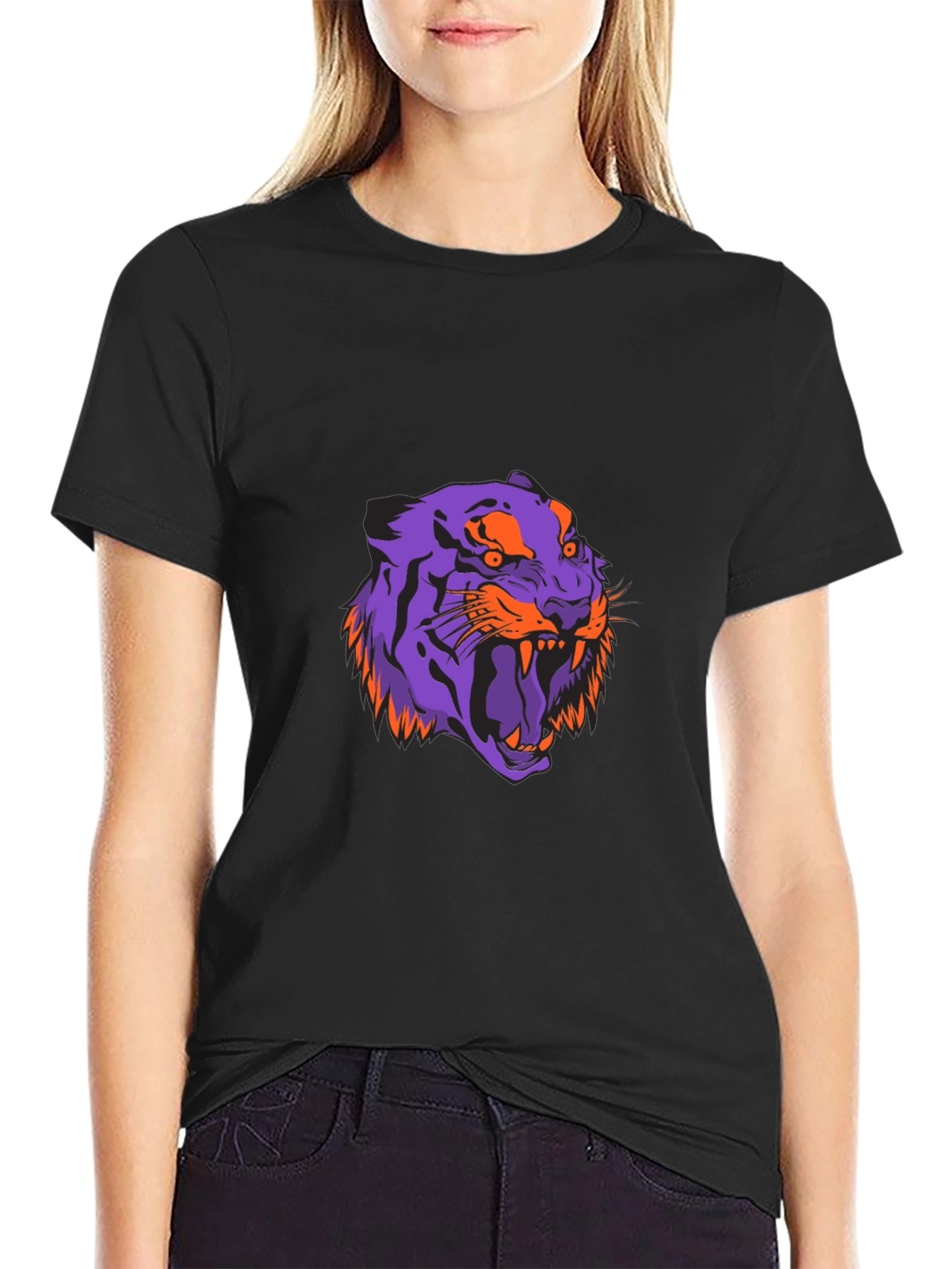 Bold Tiger Graphic Tee - Black Cotton Blend