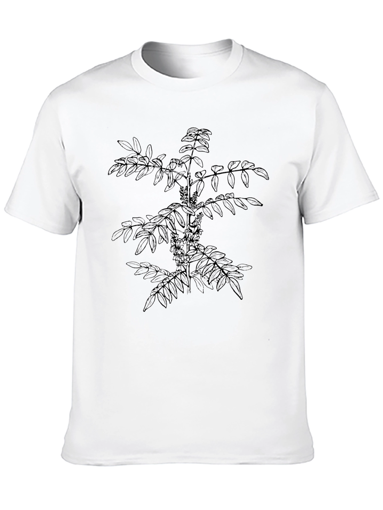 Botanical Print Black Tee - Nature Inspired Design