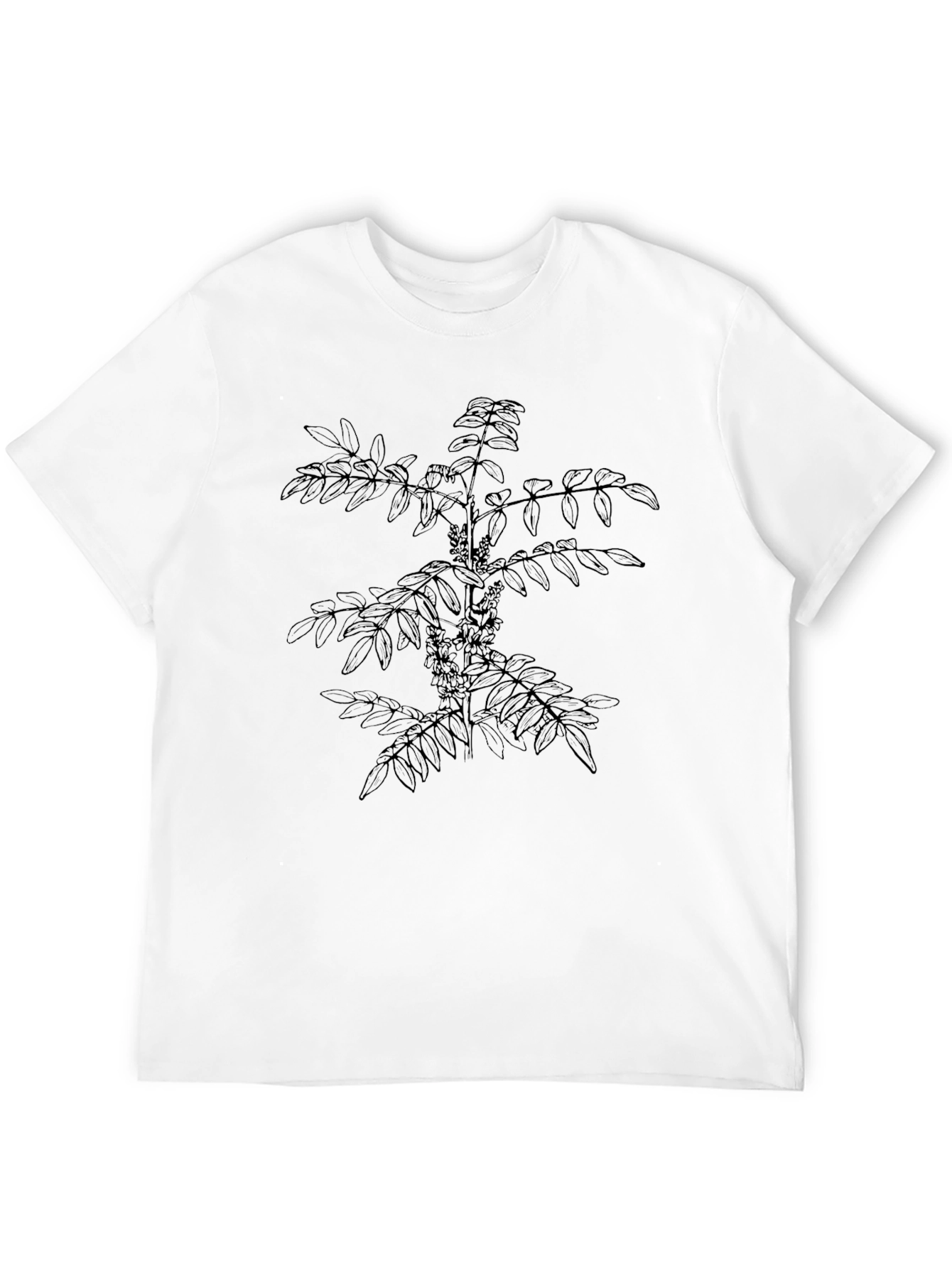 Botanical Print Black Tee - Nature Inspired Design