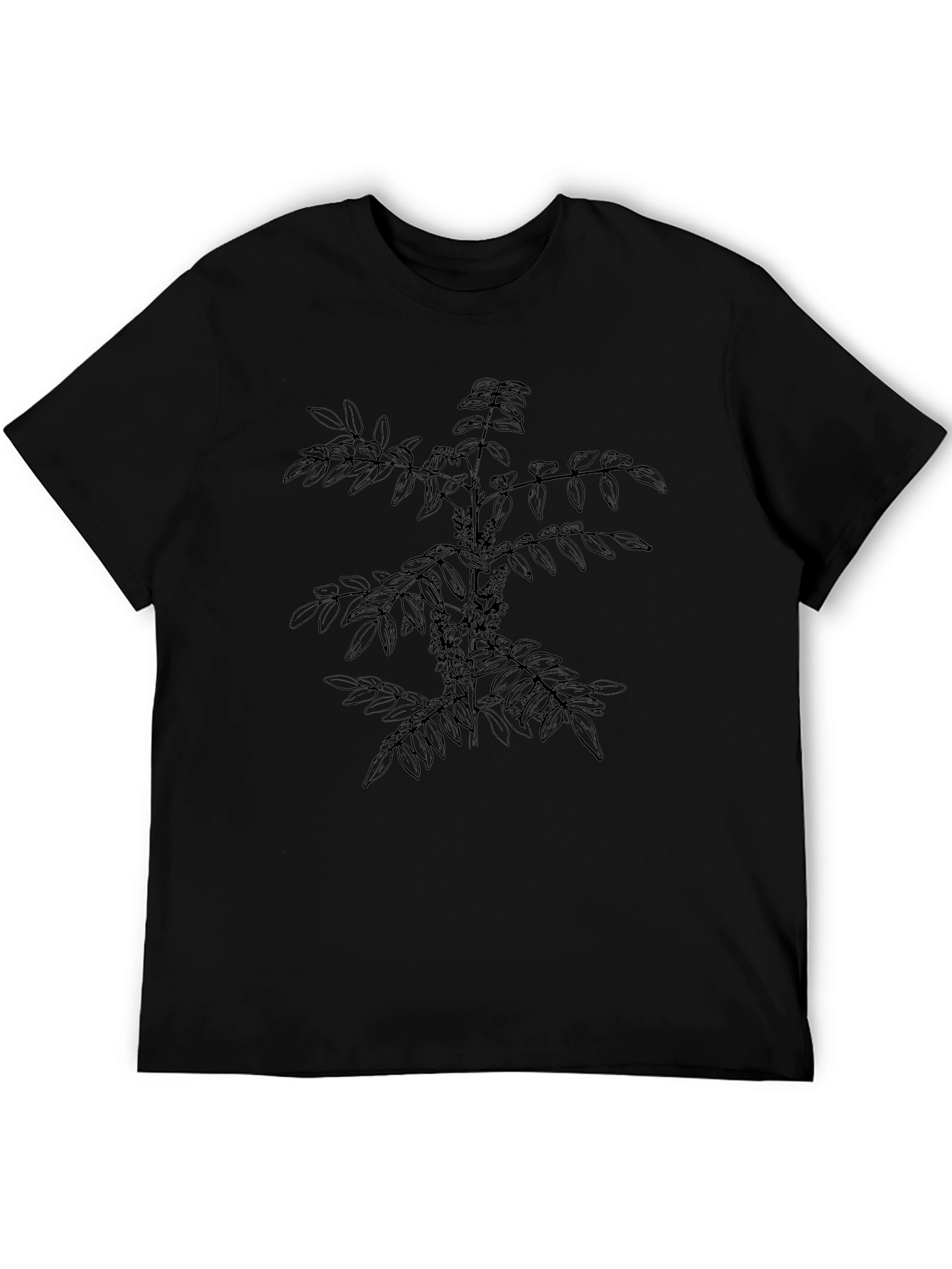 Botanical Print Black Tee - Nature Inspired Design