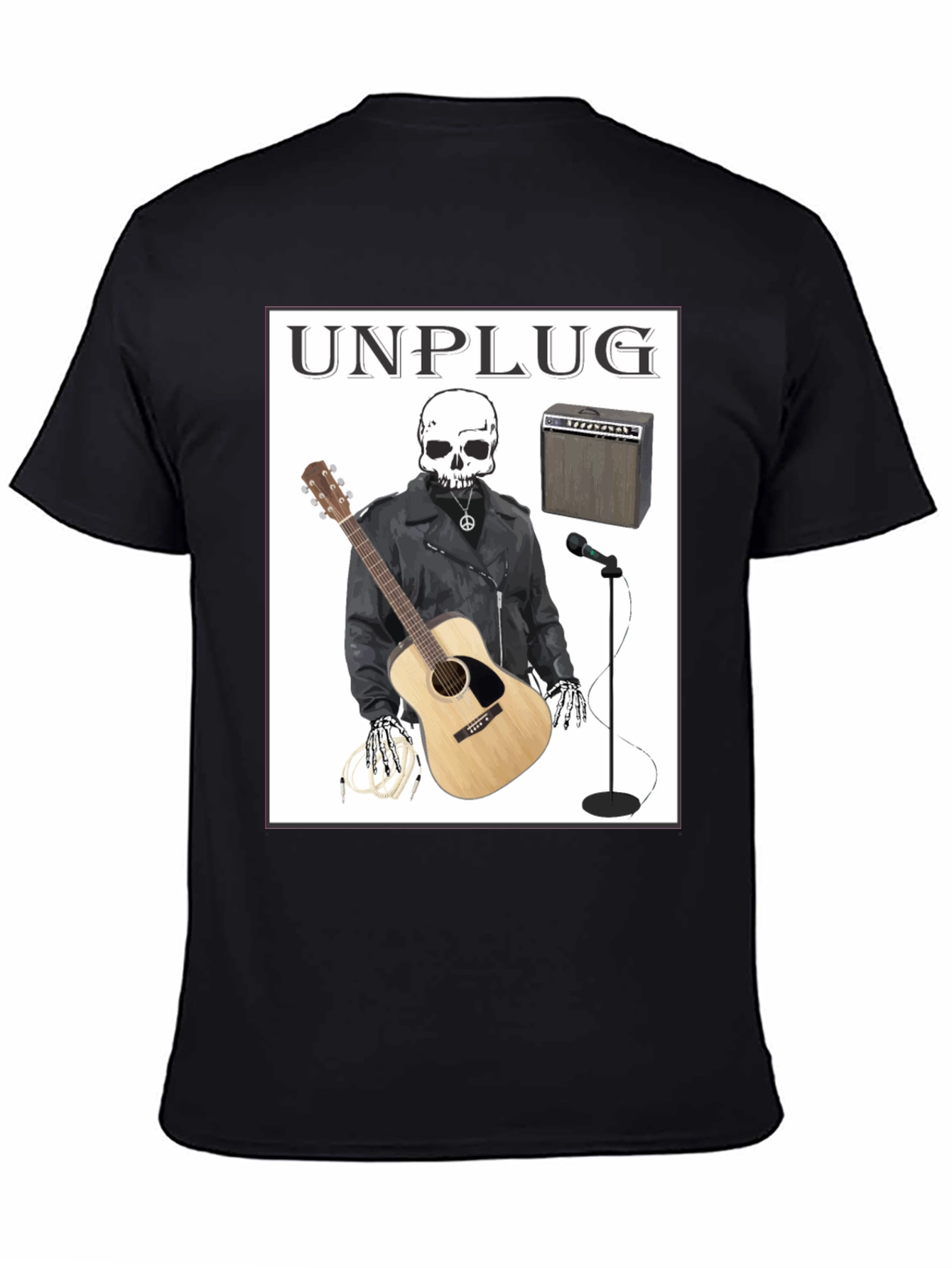 Unplug Skeleton Musician Graphic T-Shirt